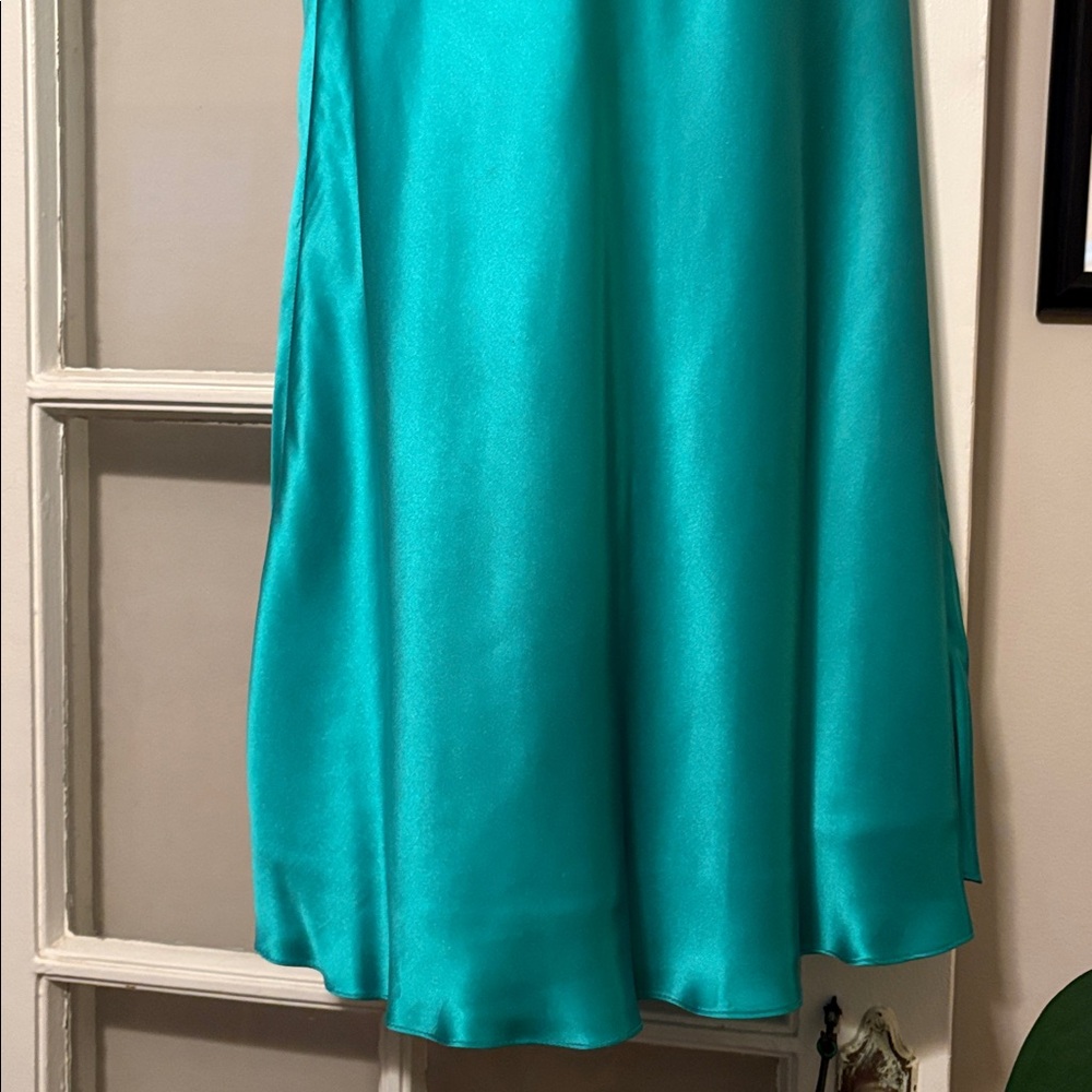 Y2K cache Teal Satin Halter Dress - Picture 3 of 5